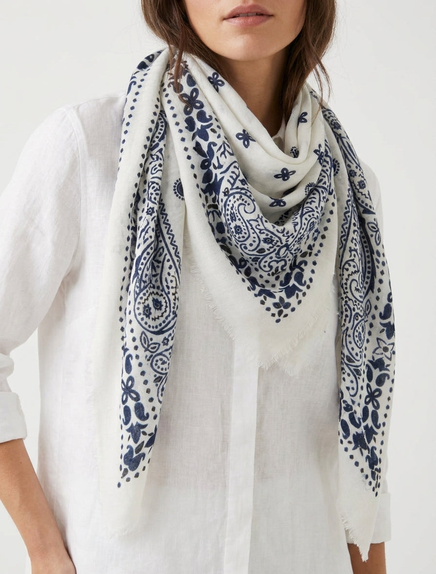 Paisley sjaal met rafelige randen - Wit