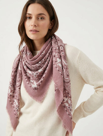 Foulard imprimé paisley à bords effilochés - Vieux rose