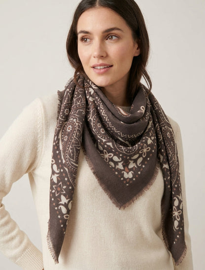 Foulard imprimé paisley à bords effilochés - Marron