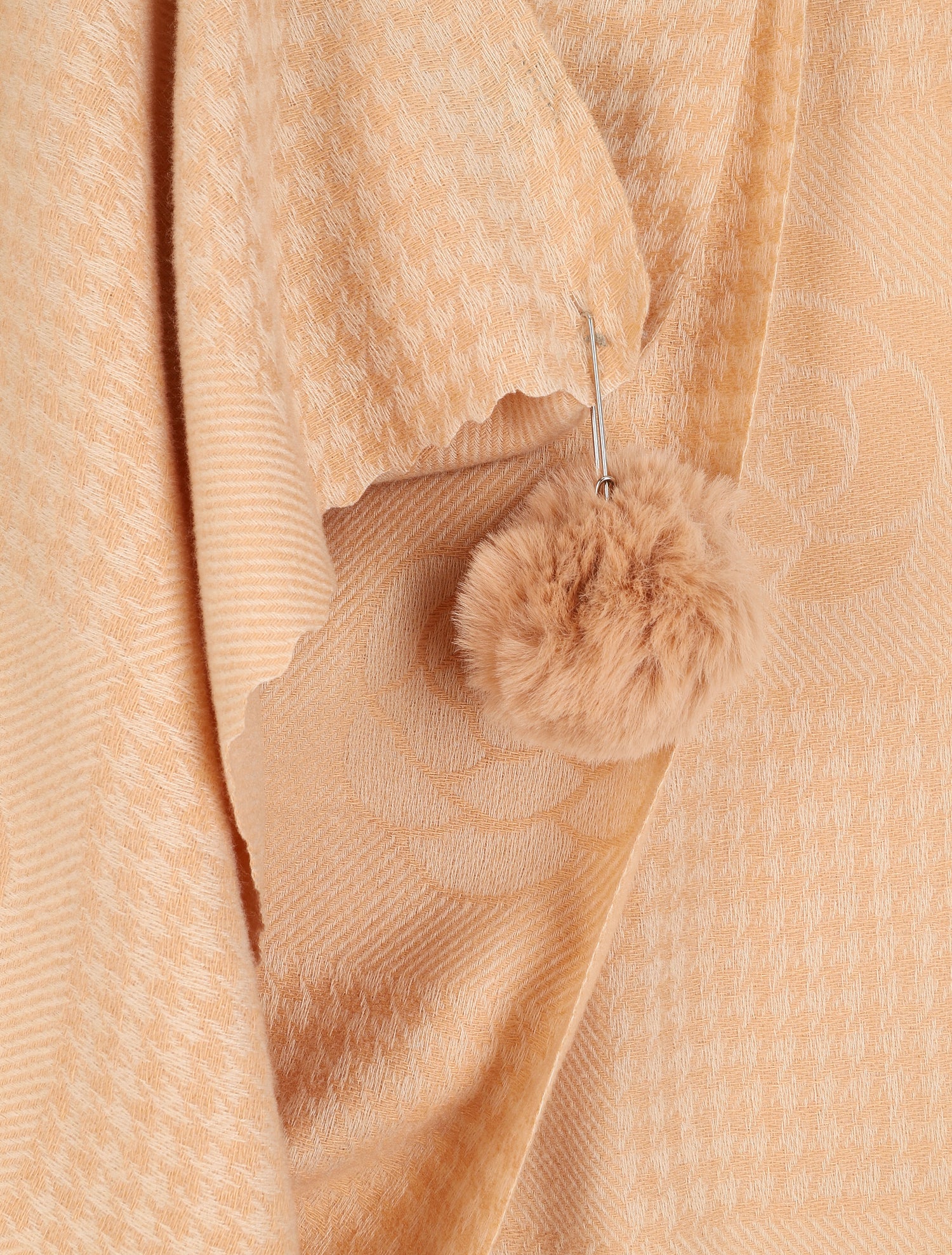 Echarpe à pompons et motif roses - Beige - 3