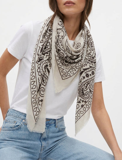 Paisley sjaal met rafelige randen - Beige