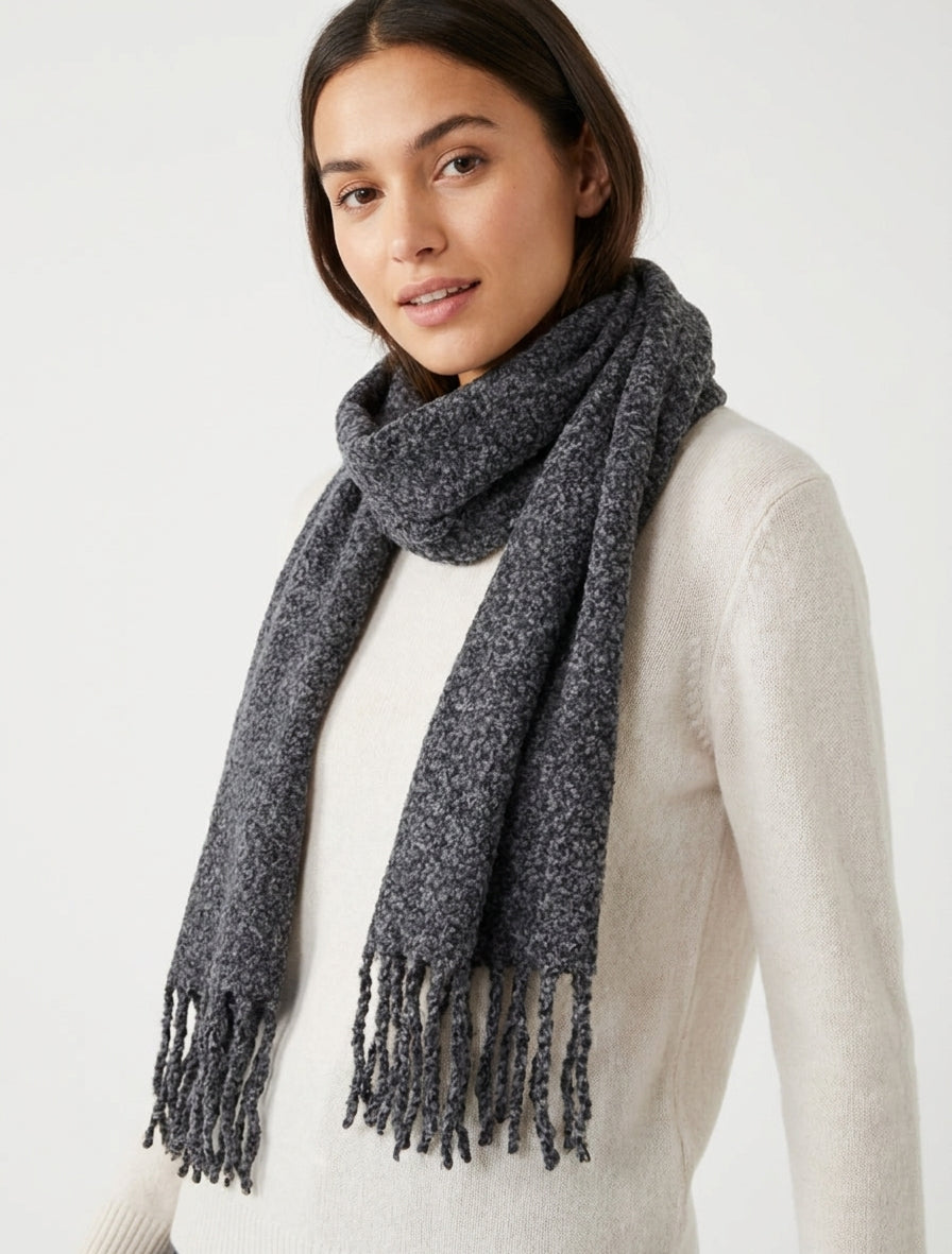 Echarpe uni à franges - Gris foncé