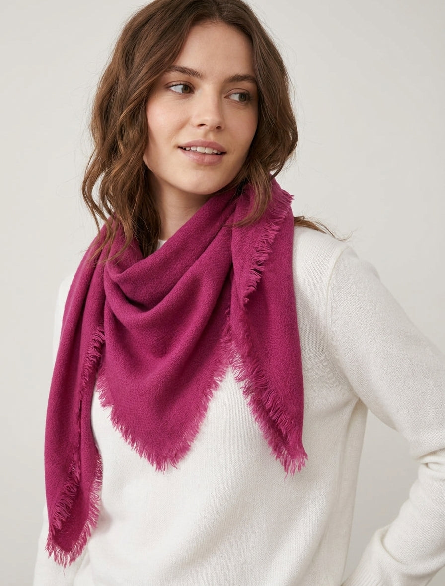Foulard uni à bords effilochés - Fushia