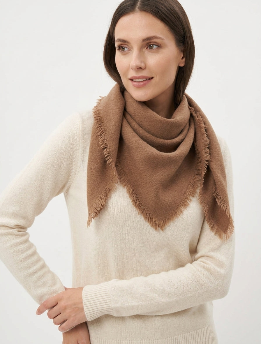Foulard uni à bords effilochés - Camel