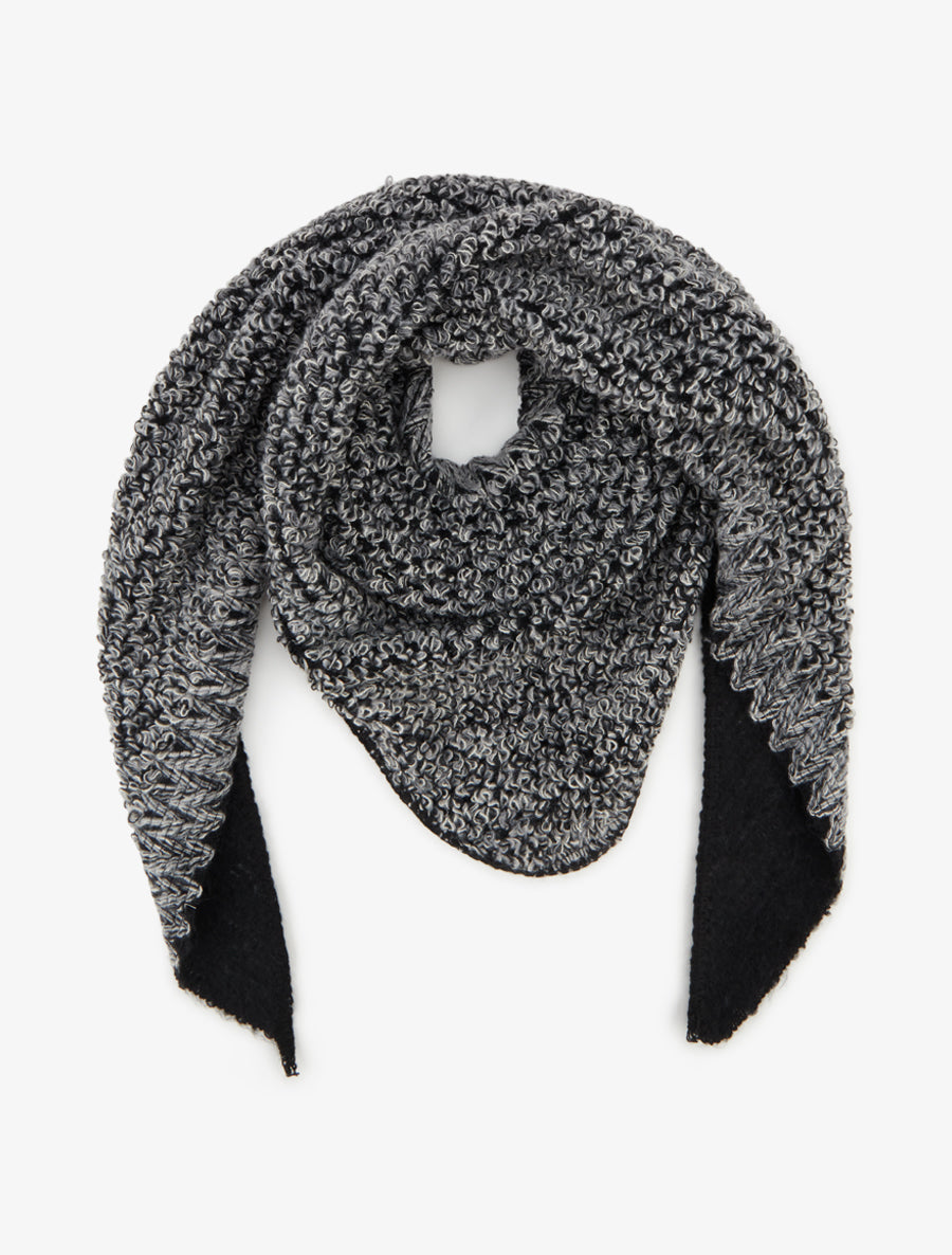 Châle triangulaire en maille bouclée - Noir - 1