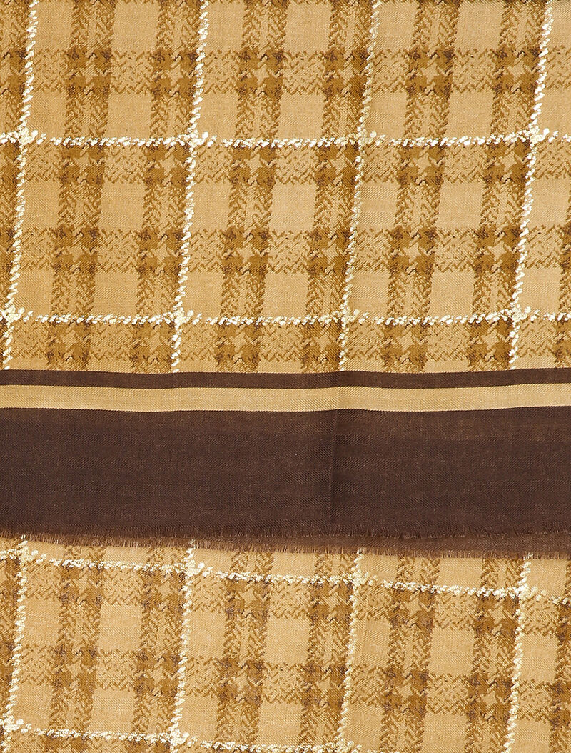 Foulard à carreaux et détails lamés - Camel - 2