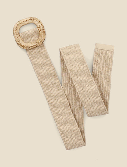 Ceinture style raphia à boucle carrée - Taupe - 1