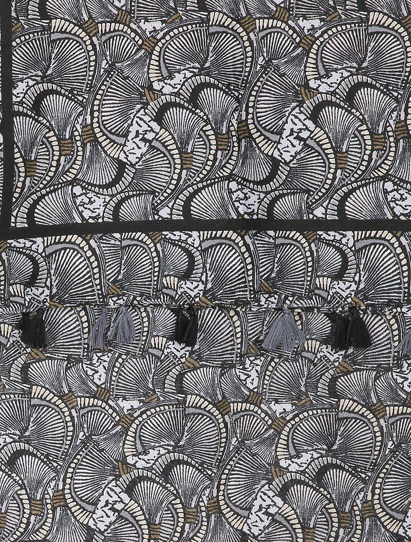 Foulard à imprimé éventails et bords à pompons - Noir - 2
