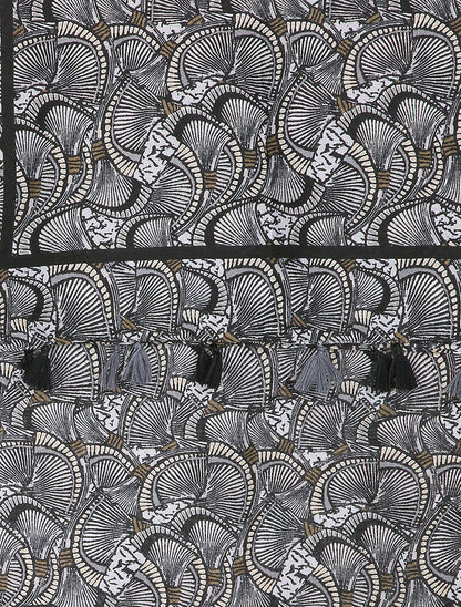 Foulard à imprimé éventails et bords à pompons - Noir - 2