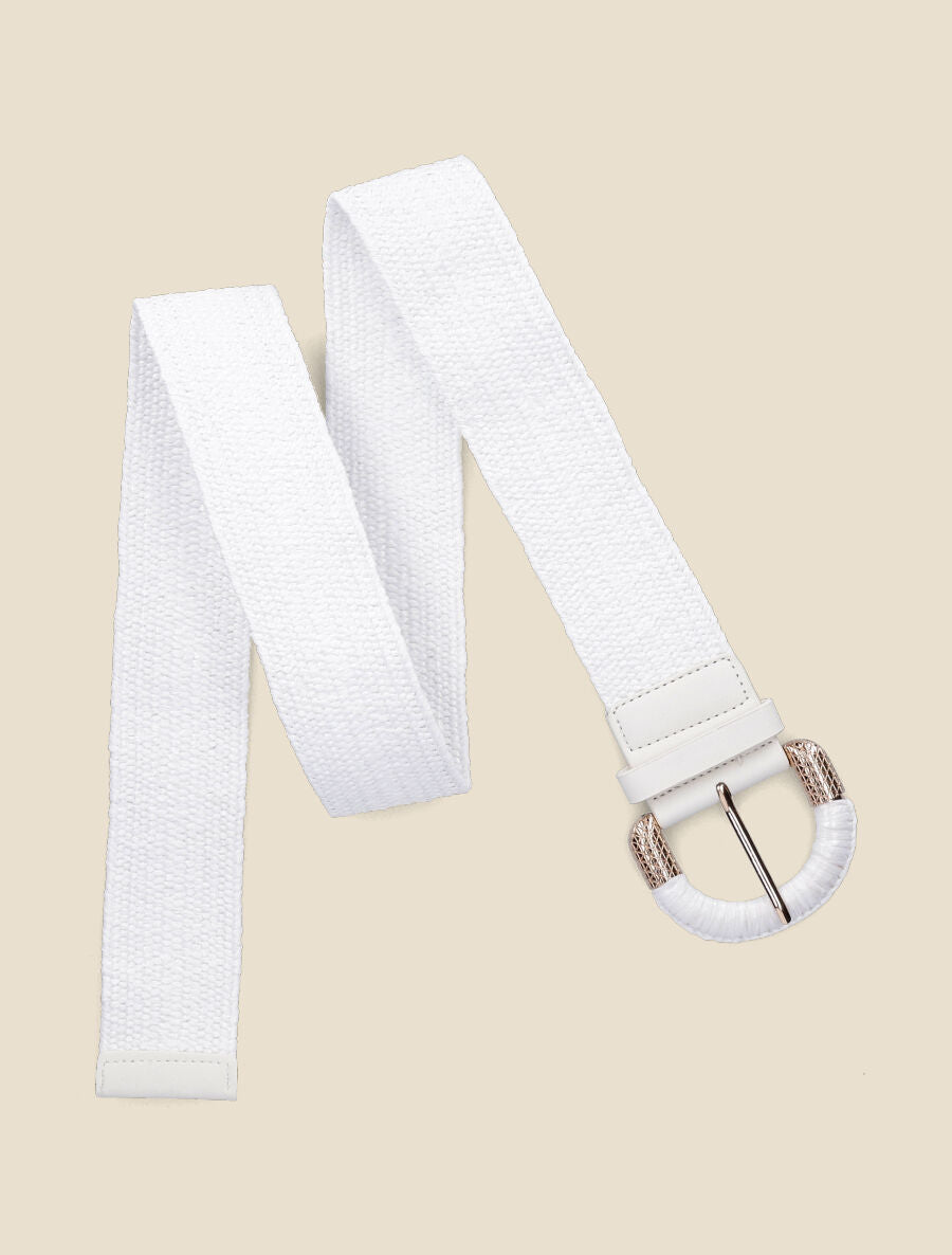 Ceinture style raphia à boucle bimatière - Blanc - 2