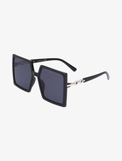 Lunettes carrées oversize à détail métallique - Noir - 1
