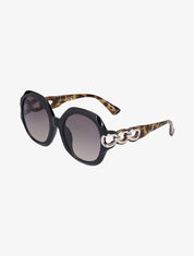 Lunettes rondes oversize à branches stylisées - Noir/léopard - 1