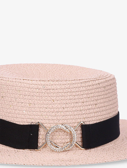 Canotier à sequins et galon bijou - Rose pâle - 3