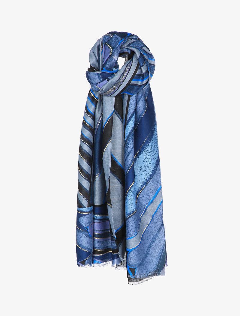 Foulard à imprimé lignes abstraites irisées - Bleu - 1
