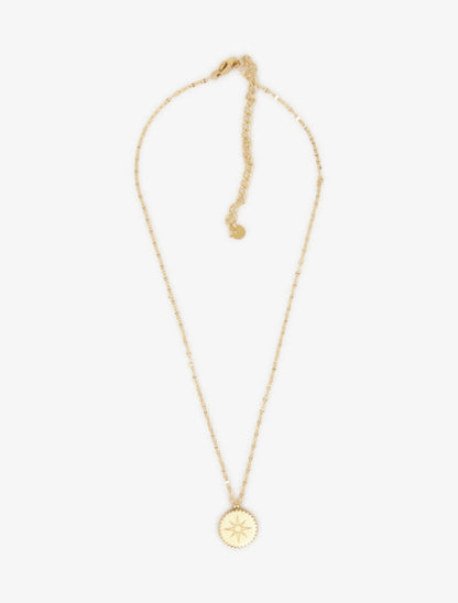Collier à pendentif rond motif soleil - Or - 1