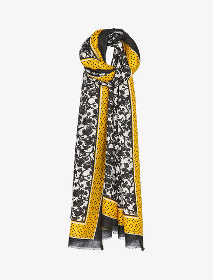 Foulard à imprimé abstrait et bords à pois - Noir - 1