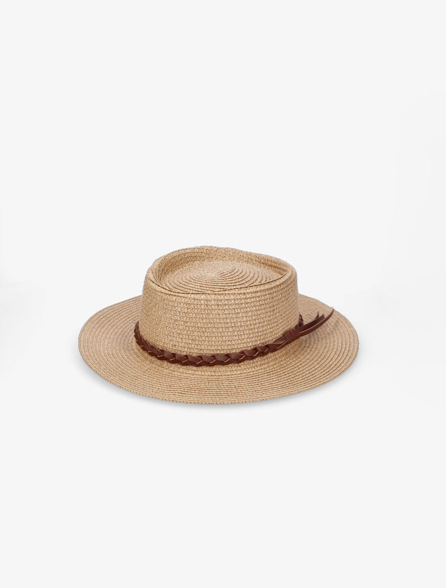 Canotier à galon en simili tressé - Sable - 4