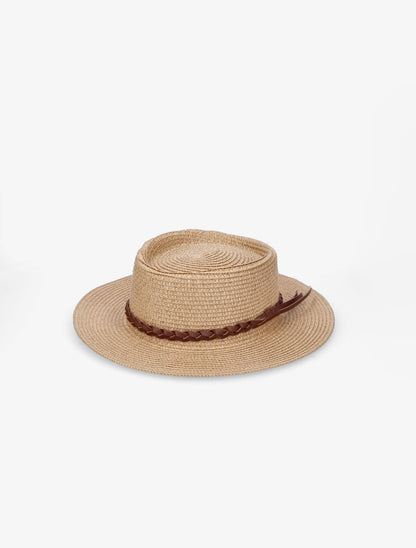 Canotier à galon en simili tressé - Sable - 4