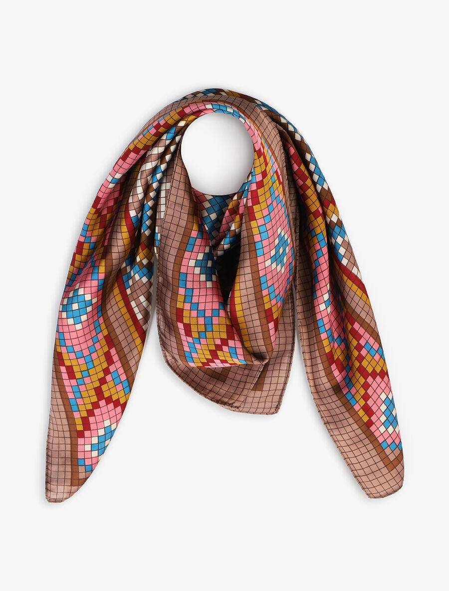 Foulard à imprimé mosaïque - Marron - 1