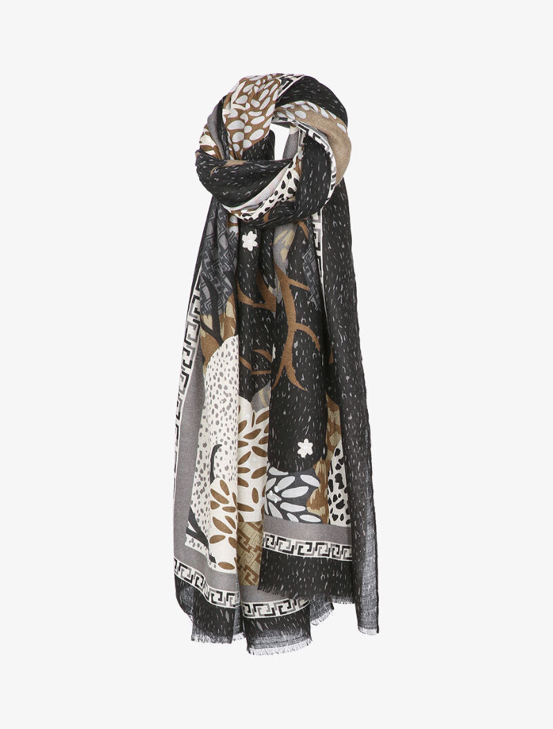 Foulard à motif végétal stylisé - Noir - 1