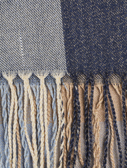 Echarpe à carreau et franges - Bleu - 3