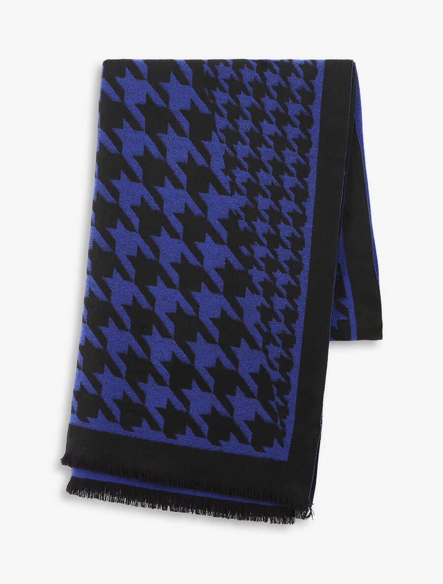 Echarpe en laine mélangée imprimé pied de poule - Bleu roi - 2
