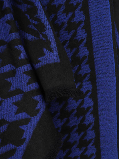 Echarpe en laine mélangée imprimé pied de poule - Bleu roi - 3