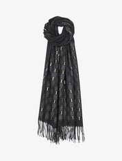 Echarpe à imprimé ovale irisé et franges - Noir - 1