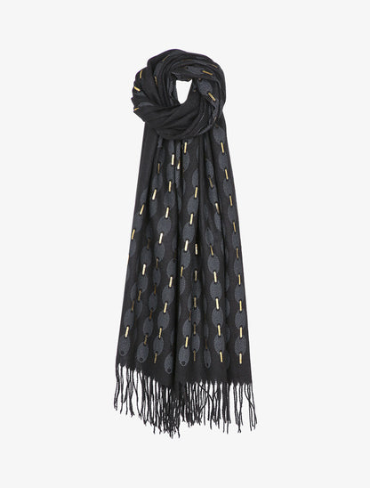 Echarpe à imprimé ovale irisé et franges - Noir - 1