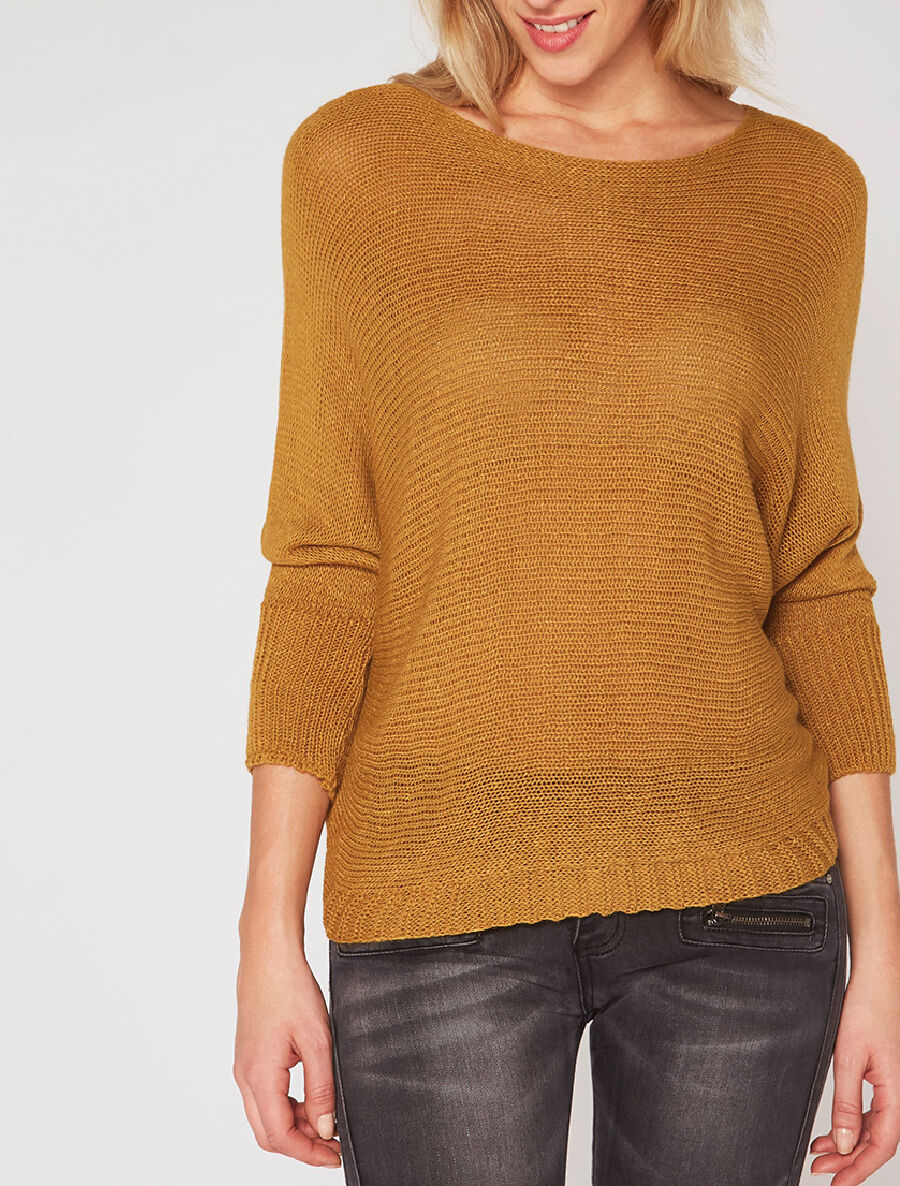 Pull ample grosse maille - moutarde - 3