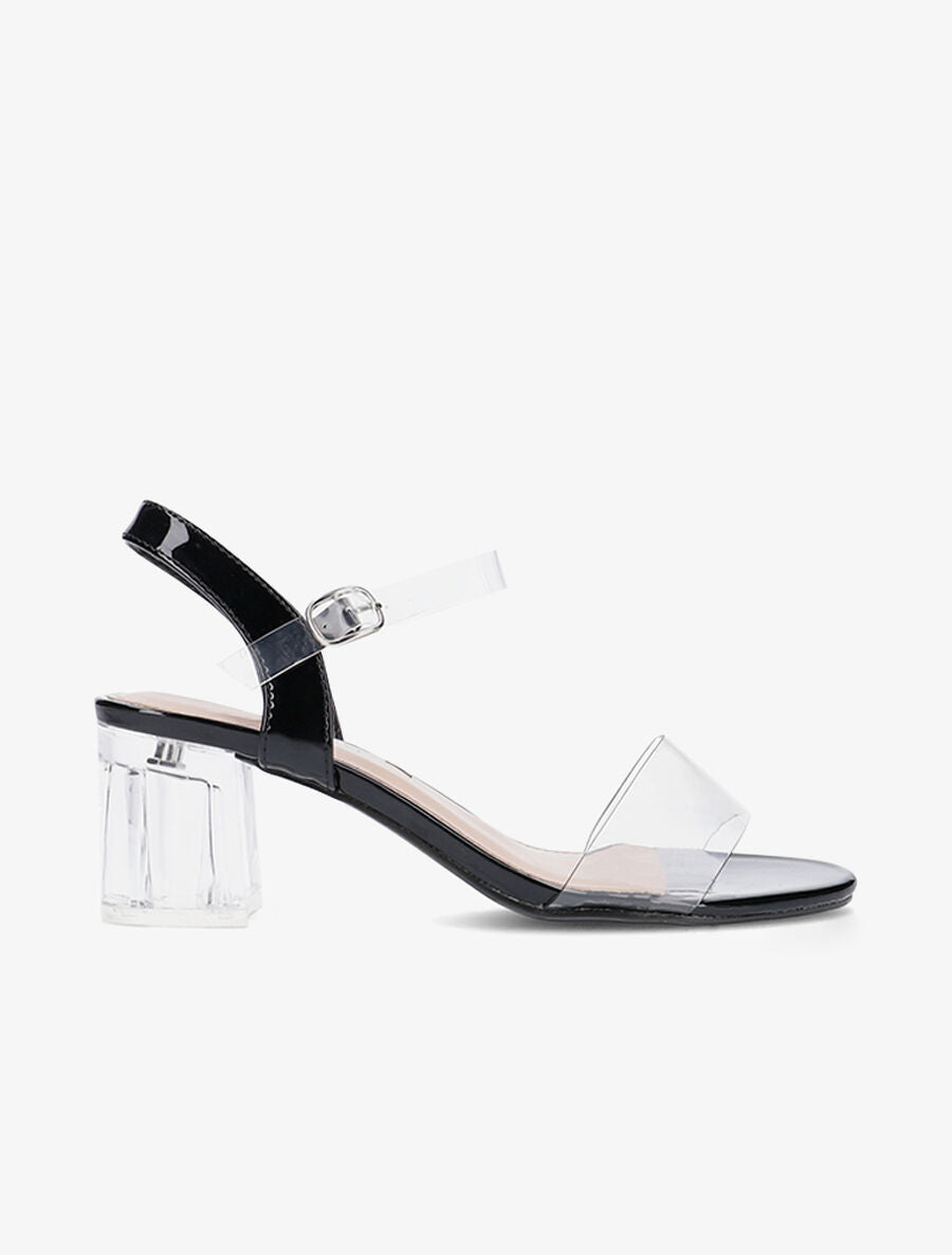 Sandales à talon et bride transparente - Noir - 1