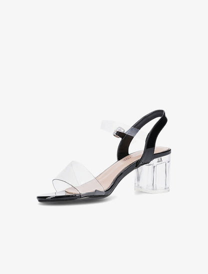 Sandales à talon et bride transparente - Noir - 3