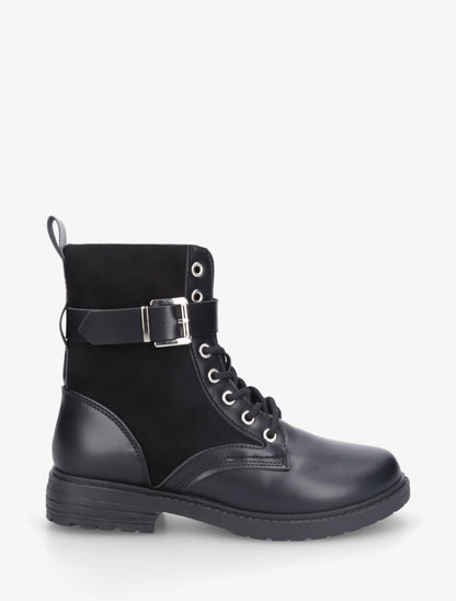 Bottines bimatière à lacets - Noir