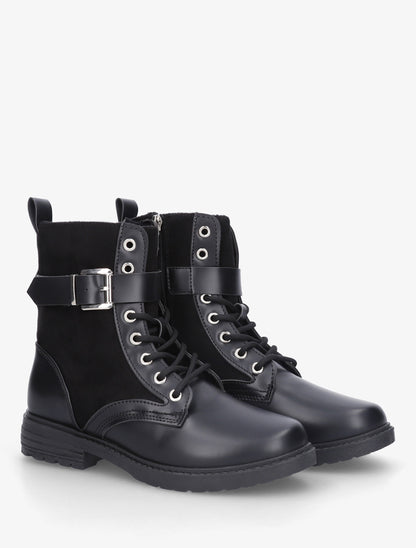 Bottines bimatière à lacets - Noir