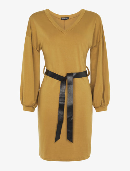 Robe sweatshirt ceinturée - Moutarde - 3
