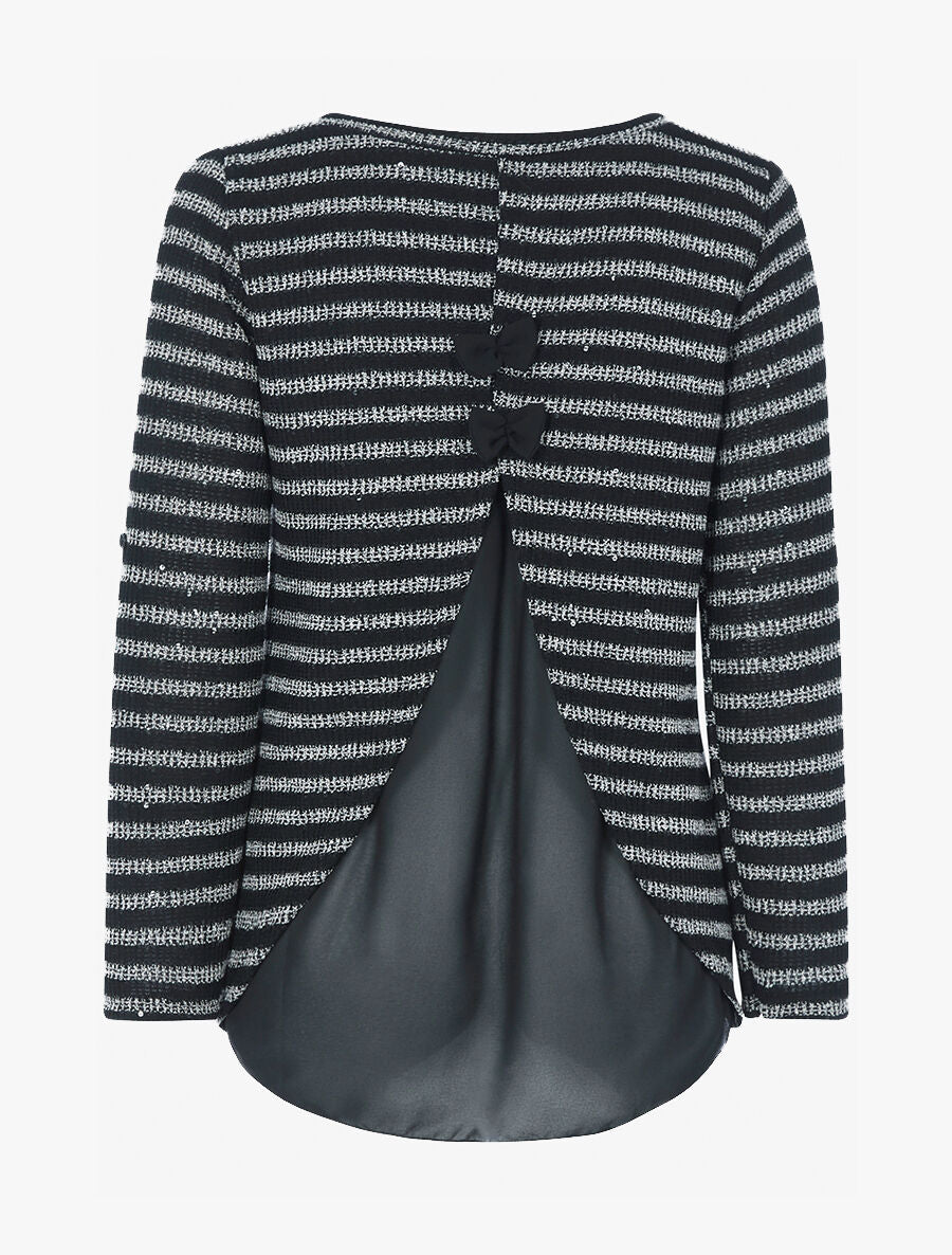 Top rayé à empiècement voile - Noir/gris clair - 2