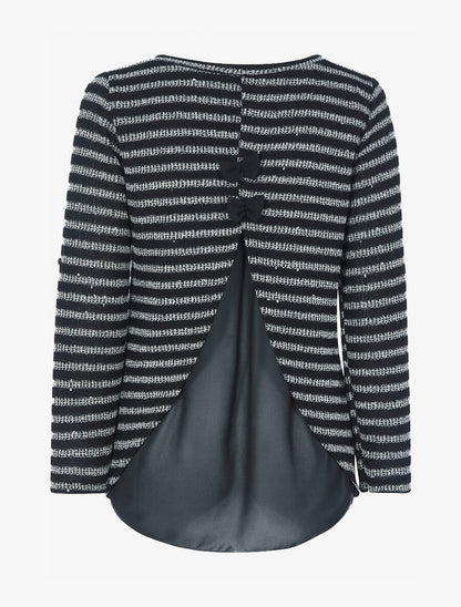 Top rayé à empiècement voile - Noir/gris clair - 2