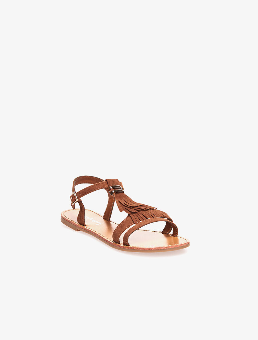 Nu-pieds lanières à franges - camel - 2