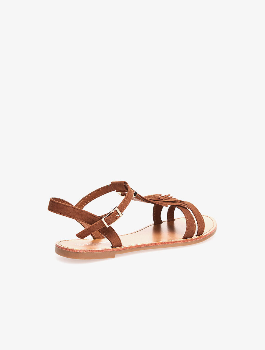 Nu-pieds lanières à franges - camel - 4