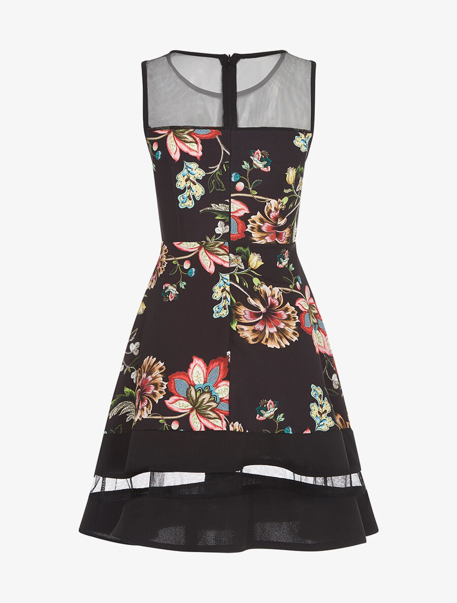 Robe empiècements transparents et fleurs - Noir - 2