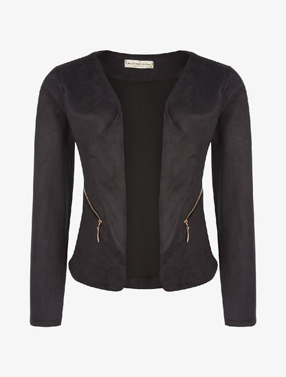 Veste ouverte daim à poches - noir - 3