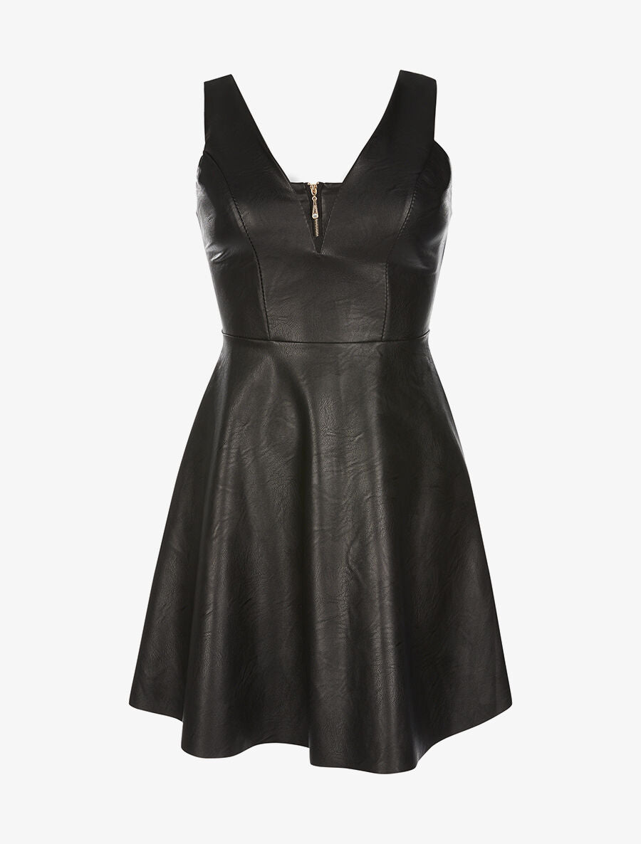 Robe évasée en simili - noir - 1