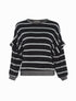 Pull effet sweat rayé à volants - Noir - 1