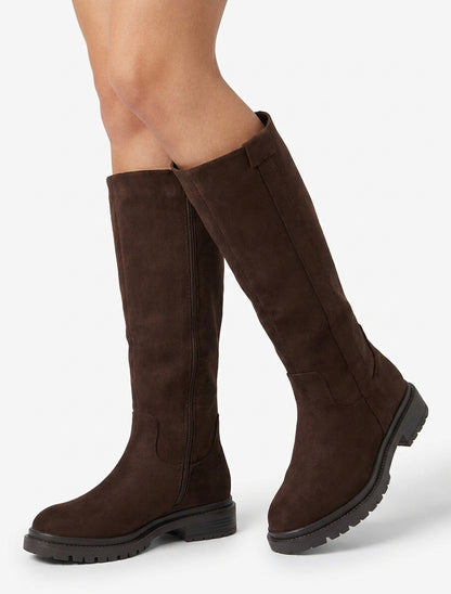 Bottes en suédine à semelle crantée - Marron