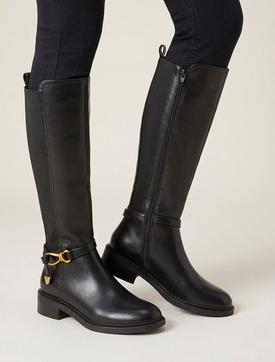 Bottes style cavalière à boucle fantaisie - Noir