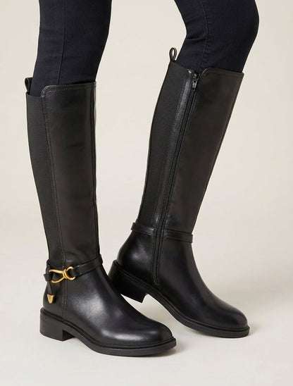 Bottes style cavalière à boucle fantaisie - Noir