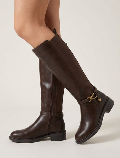 Bottes style cavalière à boucle fantaisie - Marron