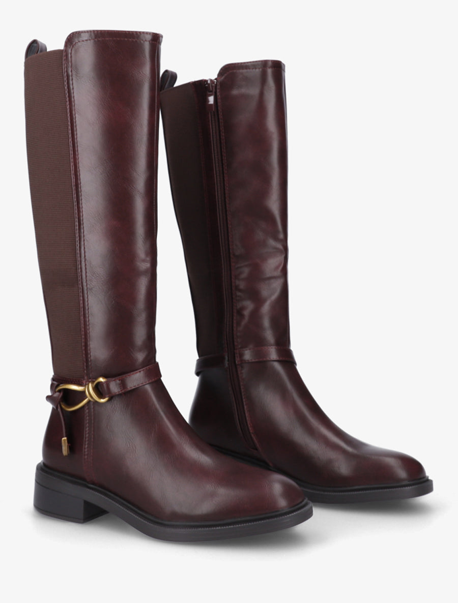 Bottes style cavalière à boucle fantaisie - Lie de vin - 4