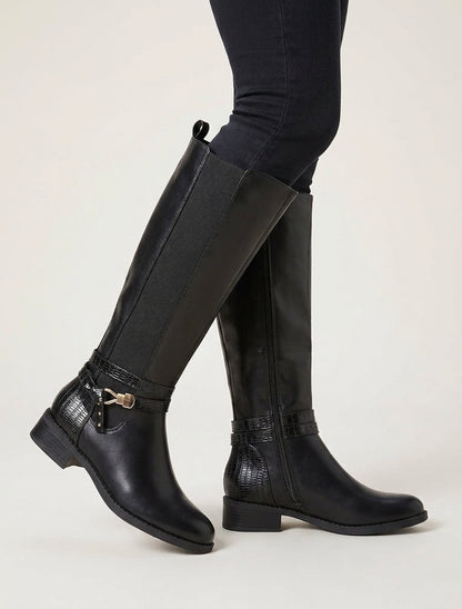Bottes élastiquées à contrefort en croco - Noir