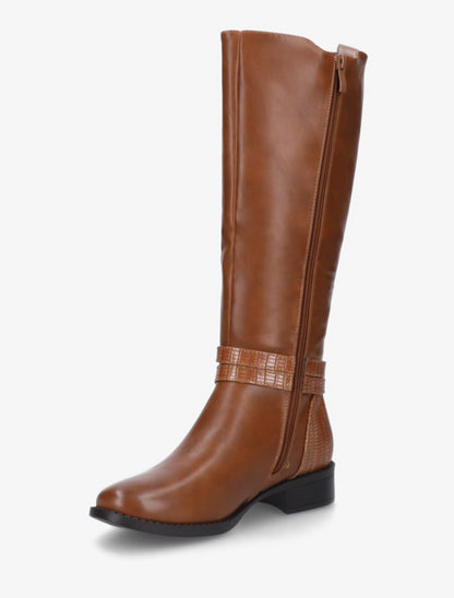 Bottes élastiquées à contrefort en croco - Camel - 3